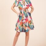 Lime 'N' Chili Abstract Print Mini Dress in Fuchsia Combo